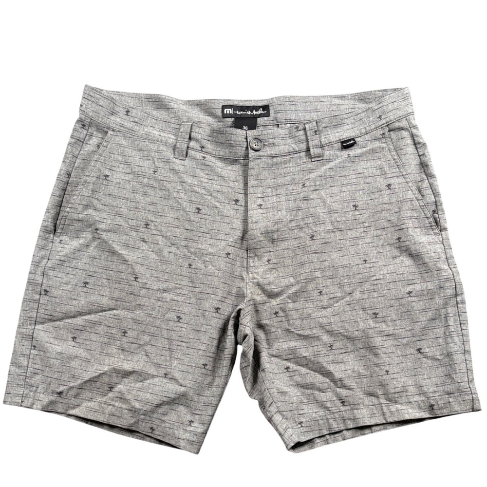 TravisMathew Golf Short Men 37 (Tag 36) Grey Palm Tree Print Performance Stretch